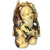 японская антикварная нэцкэ из слоновой кости в виде одного из Семи Богов Счастья Дзюродзина