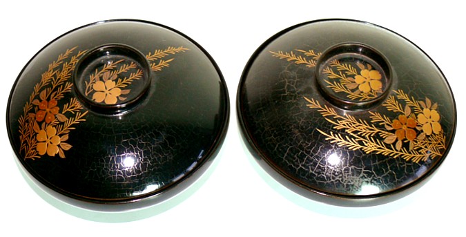 японские старинные лаковые чашки с крышкой, 1850-60-е гг.