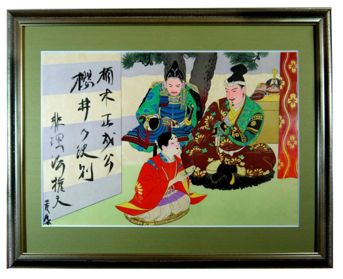 старинная японская гравюра в раме