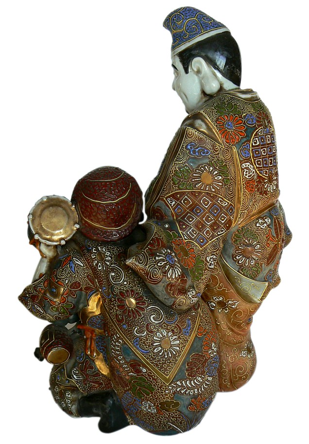 японская антикварная фарфоровая статуэтка Дайкоку и Эбису