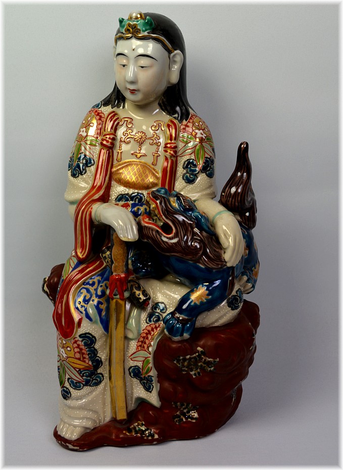 Бодхисатва Мондзю, японская антикварная фарфоровая статуэтка, 1850-е гг.