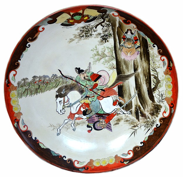 японское антикварное фарфоровое интерьерное блюдо эпохи Эдо