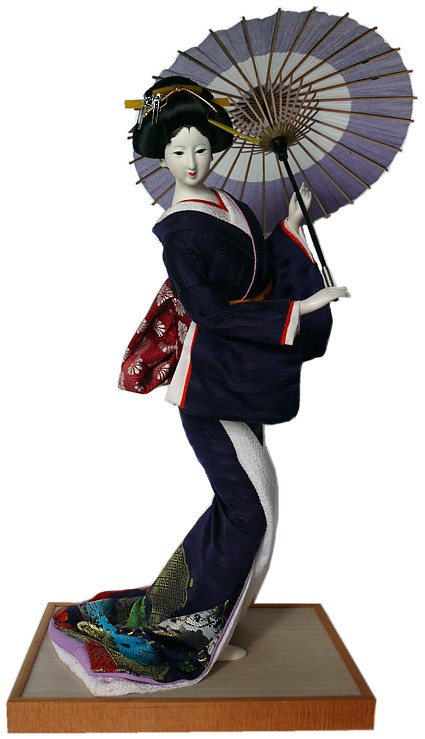 japanese geisha doll with umbrella, 1960's