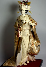 japanese traditional bride doll dressed with silver wedding kimono, 1970's