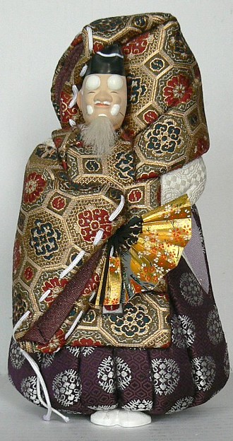 Japanese vintage kimekomi doll of Okina, Noh Theatre Character