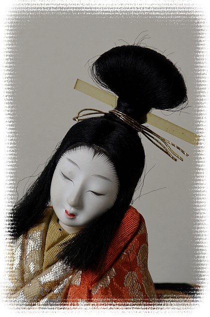 japanese antique kimekomi doll of a Noble Lady with books