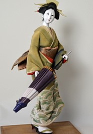 japanese antique doll of a geisha with umbrella, 1930's. . The Japonic Online Store