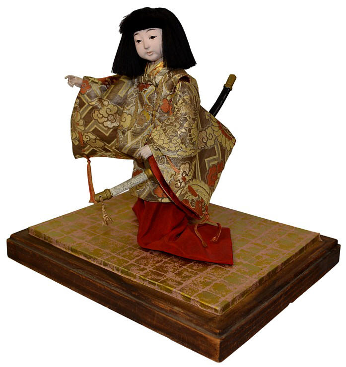 Japanese antique doll of a Boy Courtier with tachi sword. The Japonic Online Store