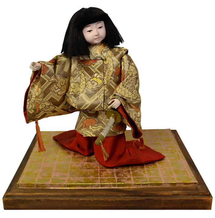 Japanese antique doll of a Boy Courtier with tachi sword