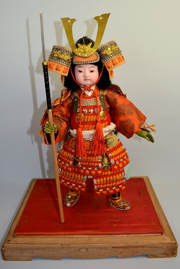 japanese antique doll of young samurai with armor suit, 1930's