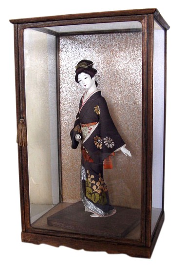 japanese antique doll in galss wooden case
