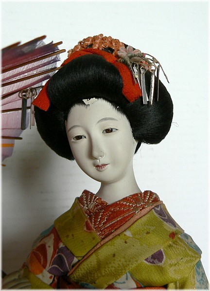 Japanese antique doll of Maiko with parasol, 1920's