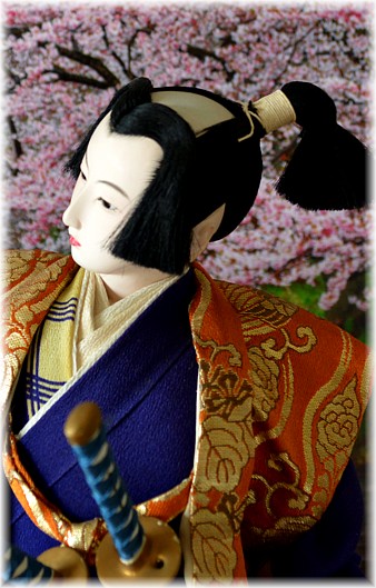 japanese doll of a young samurai traveler, 1930's