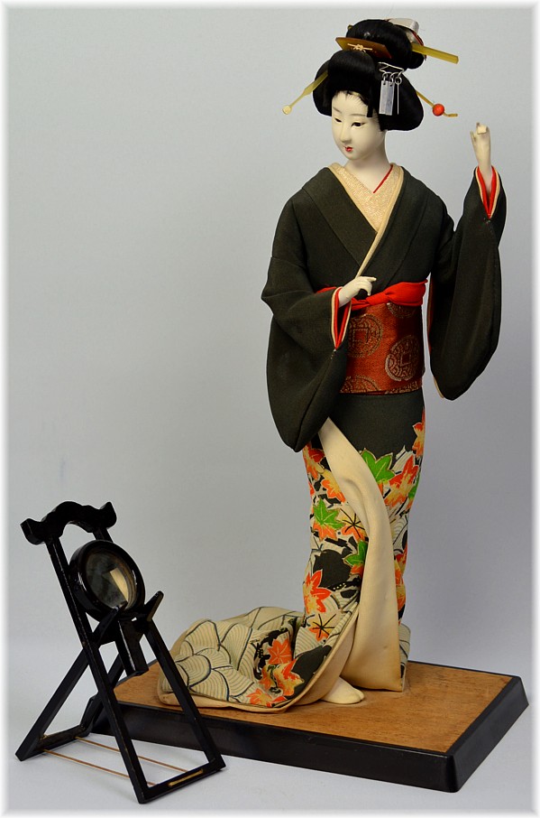 japanese antique doll with mirror, 1950's