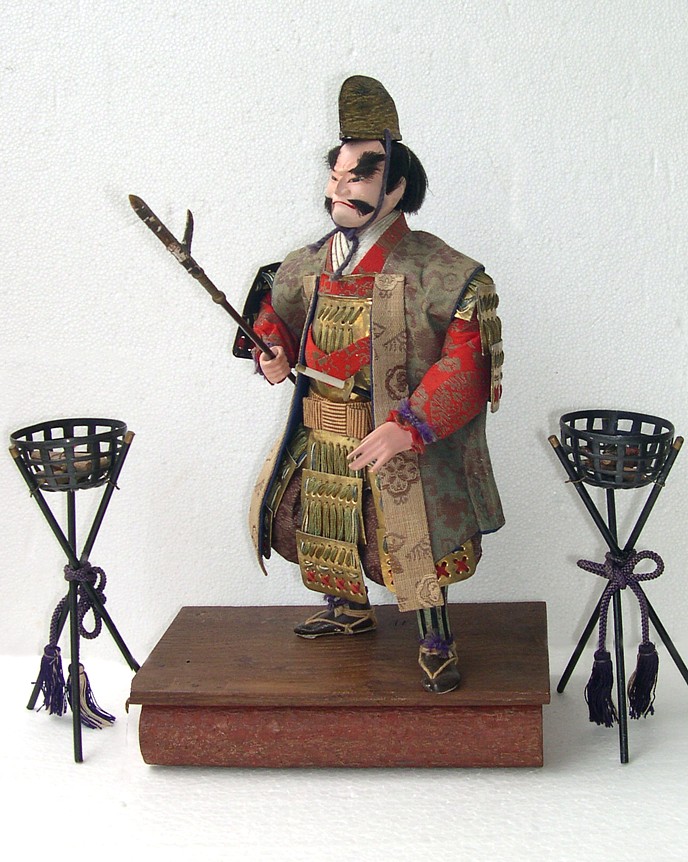 japanese antiqie doll of a samurai on duty, 1900's