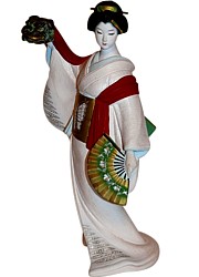 geisha dancing with mask, Japanese Hakata clay doll