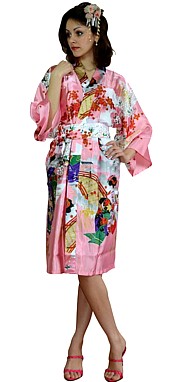 japanese woman's short modern kimono robe, made in Japan