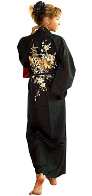 Japanese woman's embroidered kimono with lining, made in Japan