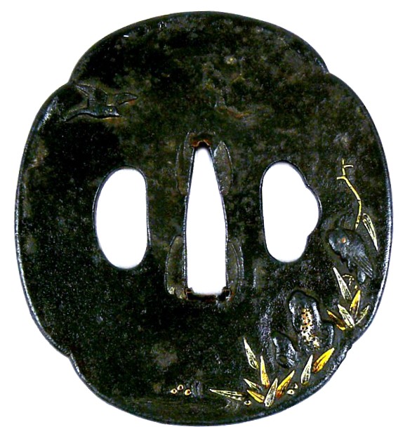 антикварная цуба (гарда японского меча), железо, ковка, резьба эпоха Эдо