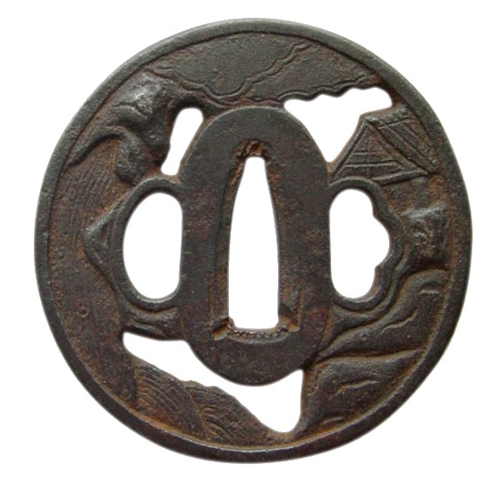 Домик в горах. Цуба для японского меча эпохи Эдо.