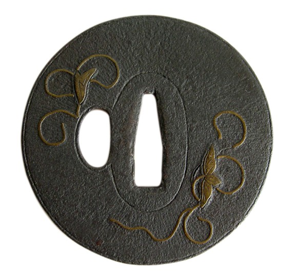 антикварная коваянная цуба с буддийской символикой