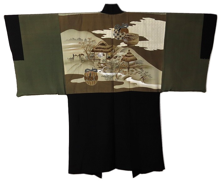 japanese traditional outfit: man's silk haori jacket, antique