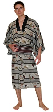 japanese man's traditional woolen kimono, vintage