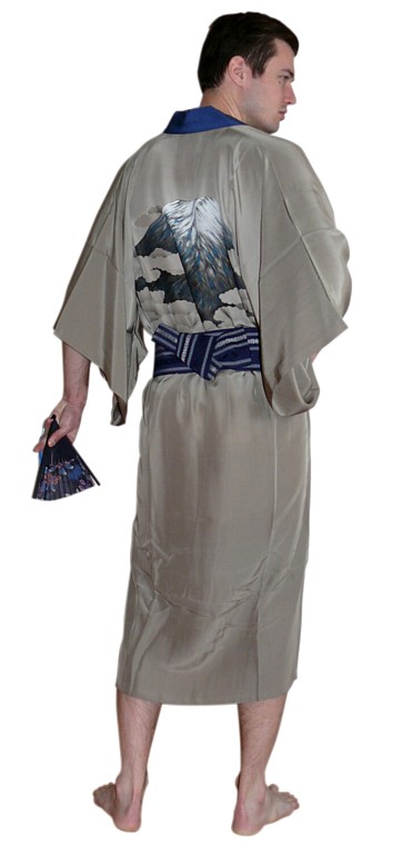 japanese antique silk man's kimono with hand painting