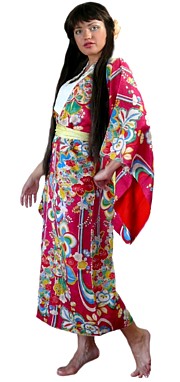 japanese young lady silk antique kimono