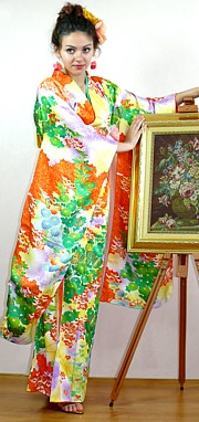 japanese lady's  silk hand painted vintage kimono