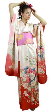 japanese woman's hand painted silk kimono, vintage