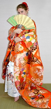 japanese silk hand painted kimono, vintage