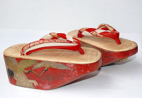 Japanese Maiko traditional lacquered shoes, pokkuri, 1930's. The ...