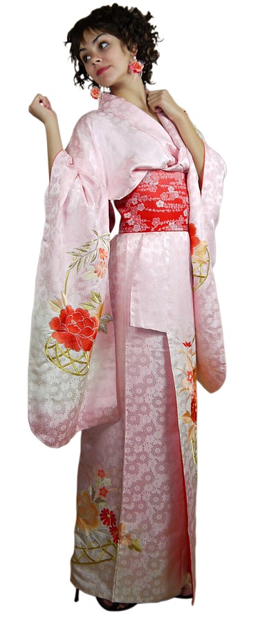 Japanese woman's antique silk kimono, 1950's. Japanese antique garment ...